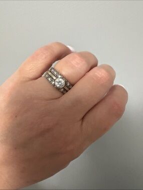 Sterling Silver Crystal Stackable Ring Set - White